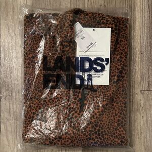 Lands' End Rust Leopard-Print Fleece Quarter Zip $35